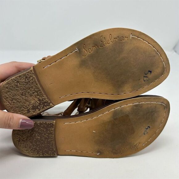 Sam Edelman Girls' Ginnie Gladiator Sandals Brown Leather Size 1 Casual Flat - Picture 7 of 10